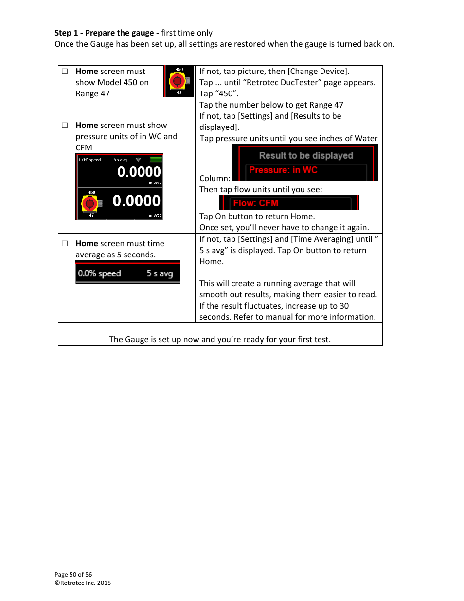 Step 1 - prepare the gauge - first time only | Retrotec Commercial 441 and 451 DucTester User Manual | Page 50 / 56