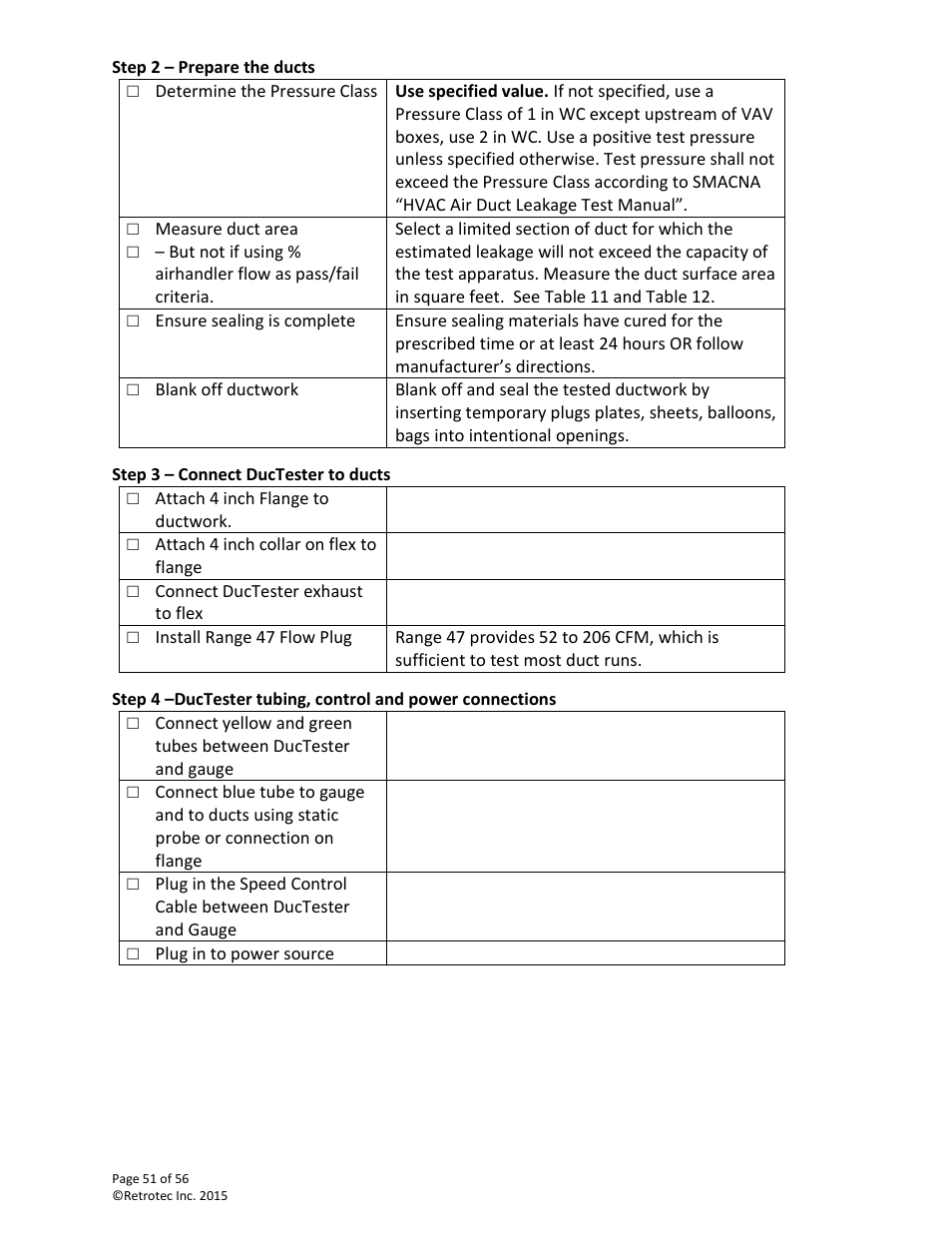 Step 2 – prepare the ducts, Step 3 – connect ductester to ducts | Retrotec Commercial 441 and 451 DucTester User Manual | Page 51 / 56