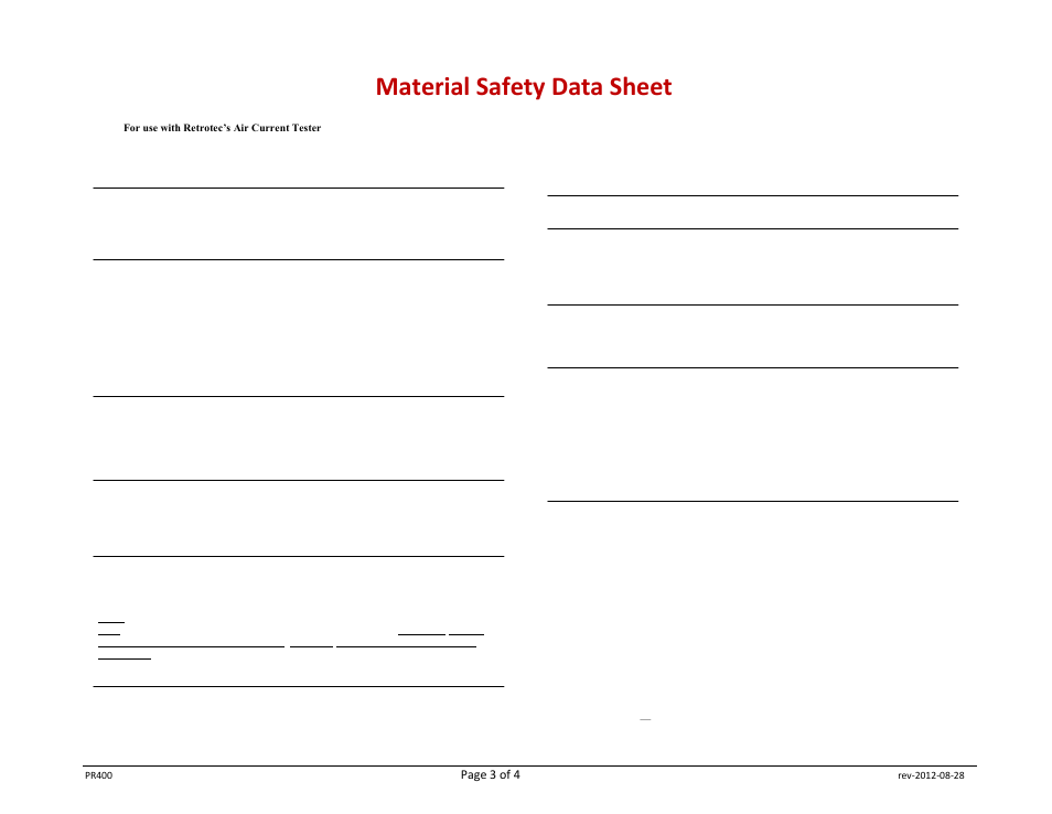 Material safety data sheet | Retrotec Air Current Tester User Manual | Page 3 / 4