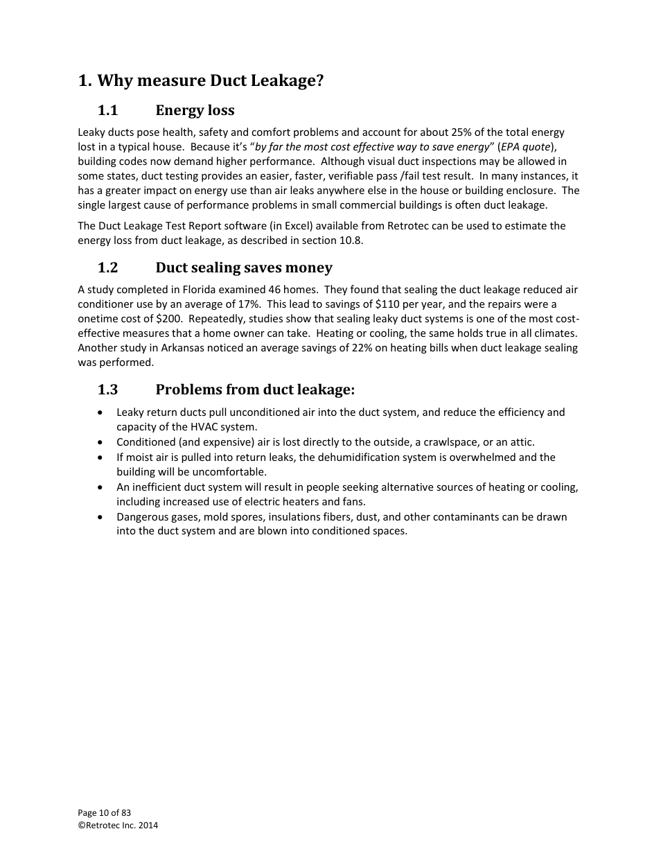 Why measure duct leakage, Energy loss, Duct sealing saves money | Problems from duct leakage, 1 energy loss, 2 duct sealing saves money, 3 problems from duct leakage | Retrotec DucTester 341 User Manual | Page 10 / 83
