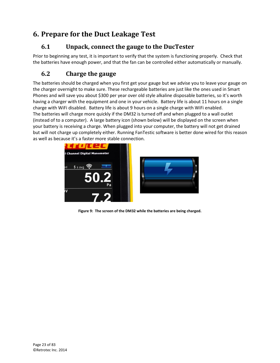 Prepare for the duct leakage test, Unpack, connect the gauge to the ductester, Charge the gauge | 1 unpack, connect the gauge to the ductester, 2 charge the gauge | Retrotec DucTester 341 User Manual | Page 23 / 83