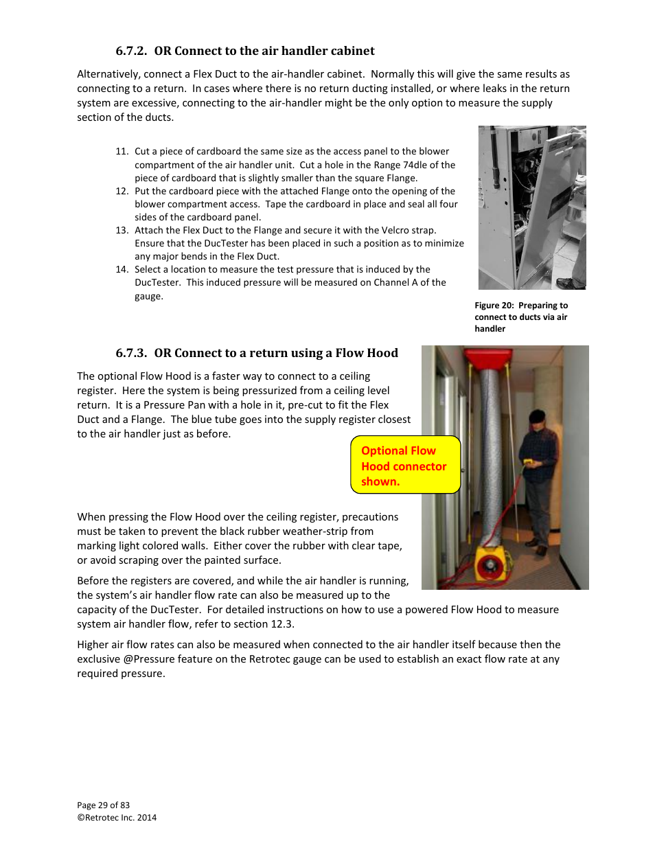 Or connect to the air handler cabinet, Or connect to a return using a flow hood | Retrotec DucTester 341 User Manual | Page 29 / 83