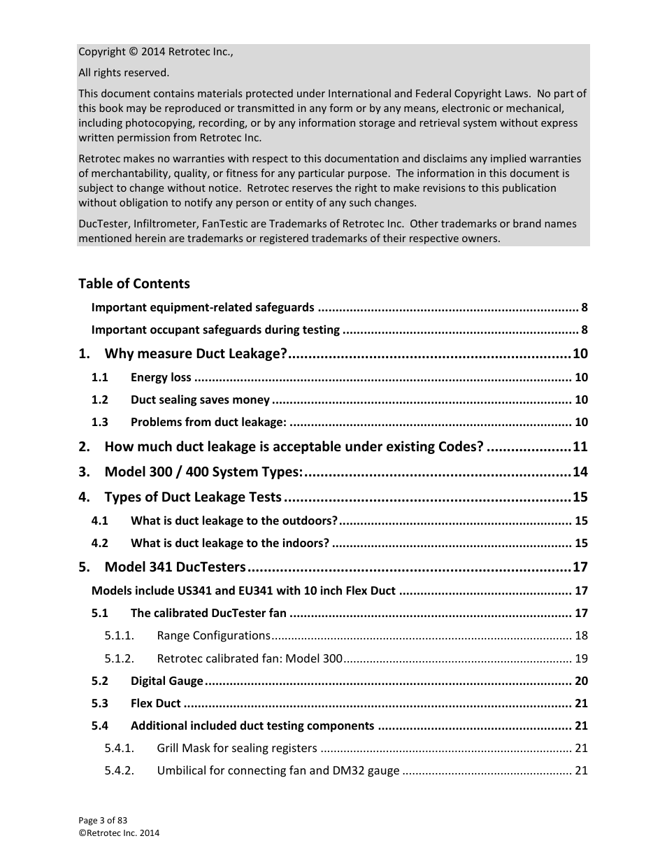 Retrotec DucTester 341 User Manual | Page 3 / 83