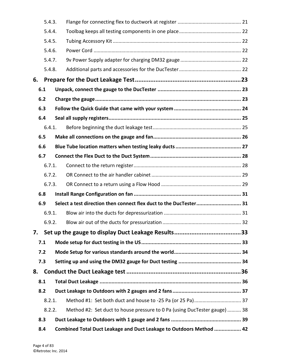 Prepare for the duct leakage test, Set up the gauge to display duct leakage results, Conduct the duct leakage test | Retrotec DucTester 341 User Manual | Page 4 / 83