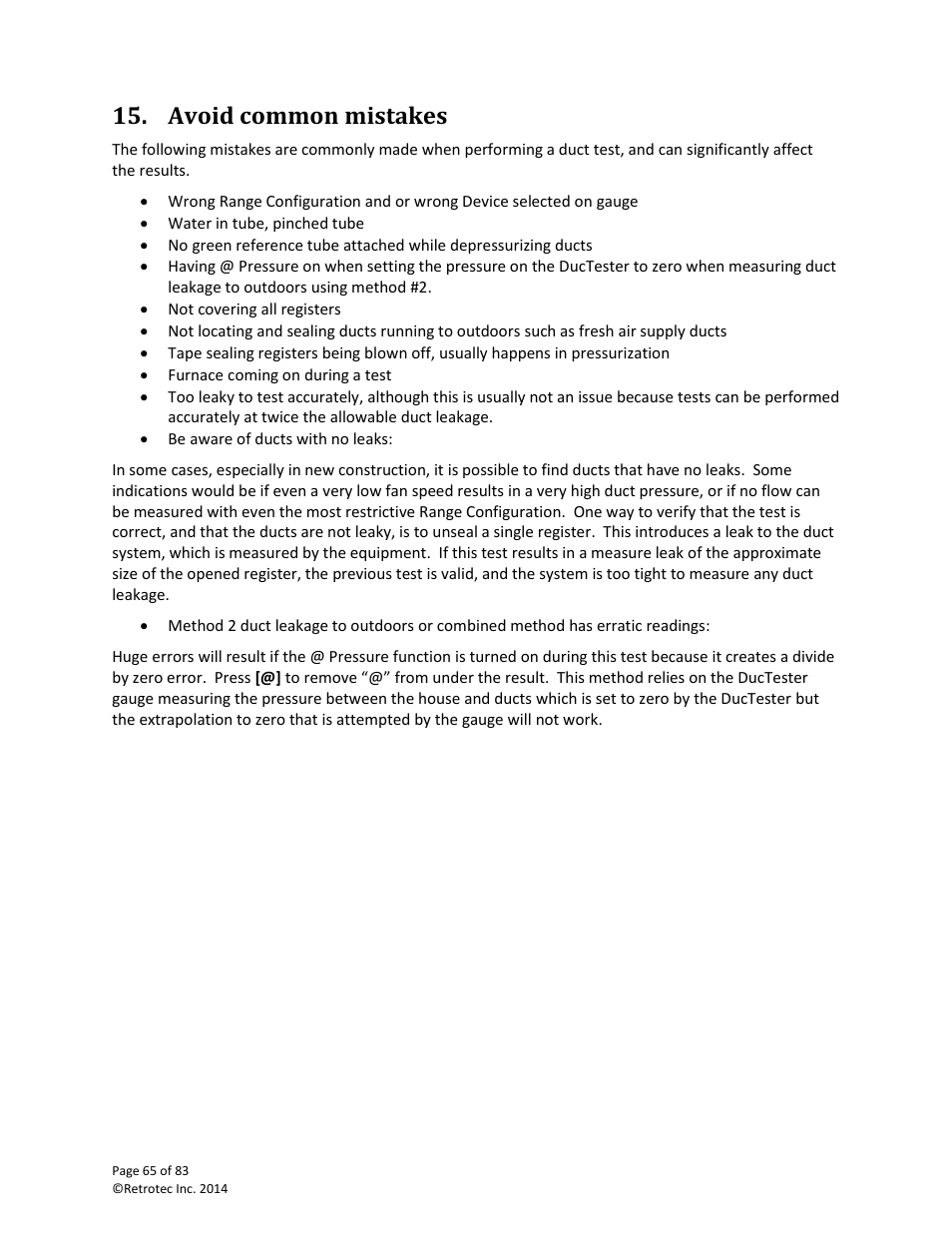 Avoid common mistakes | Retrotec DucTester 341 User Manual | Page 65 / 83