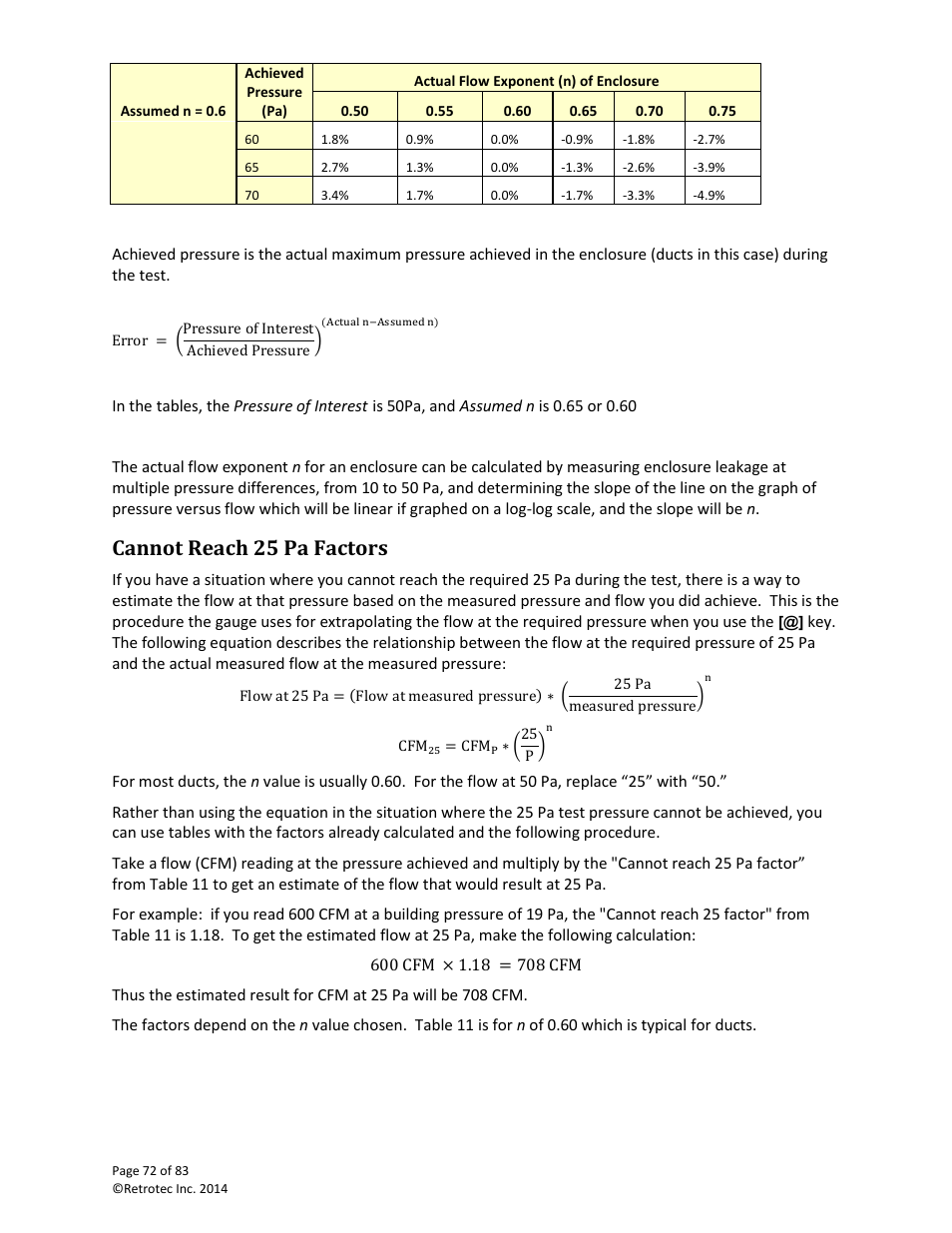 Cannot reach 25 pa factors | Retrotec DucTester 341 User Manual | Page 72 / 83