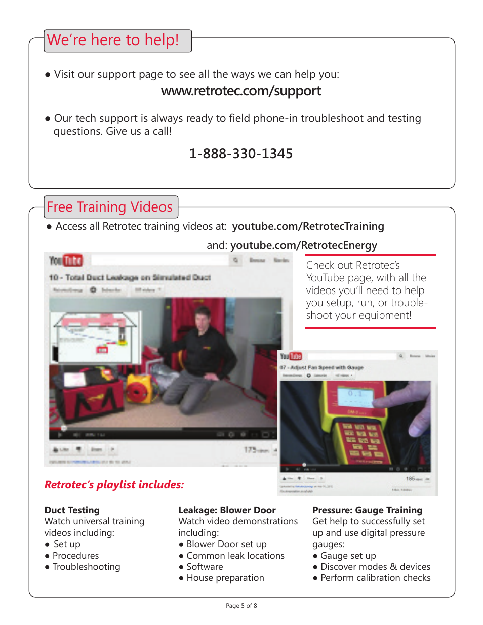 We’re here to help, Free training videos | Retrotec DucTester 200 series with DM32 User Manual | Page 5 / 8