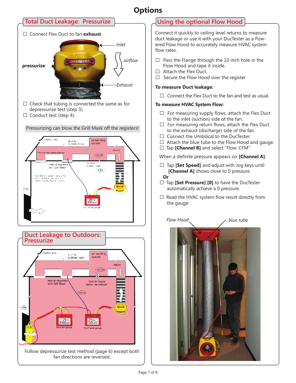 Optional test, Options | Retrotec DucTester 200 series with DM32 User Manual | Page 7 / 8