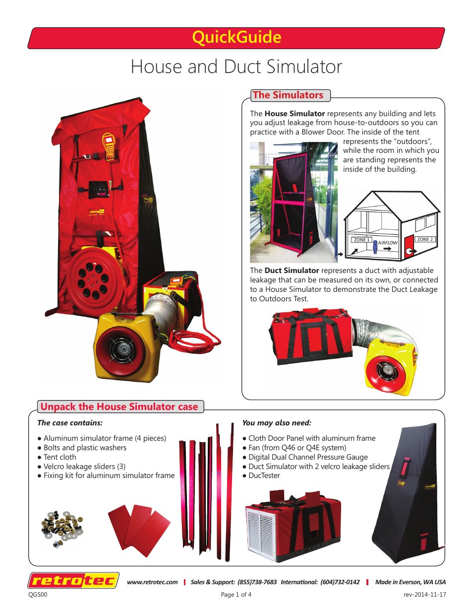 Retrotec House and Duct Simulator User Manual | 4 pages