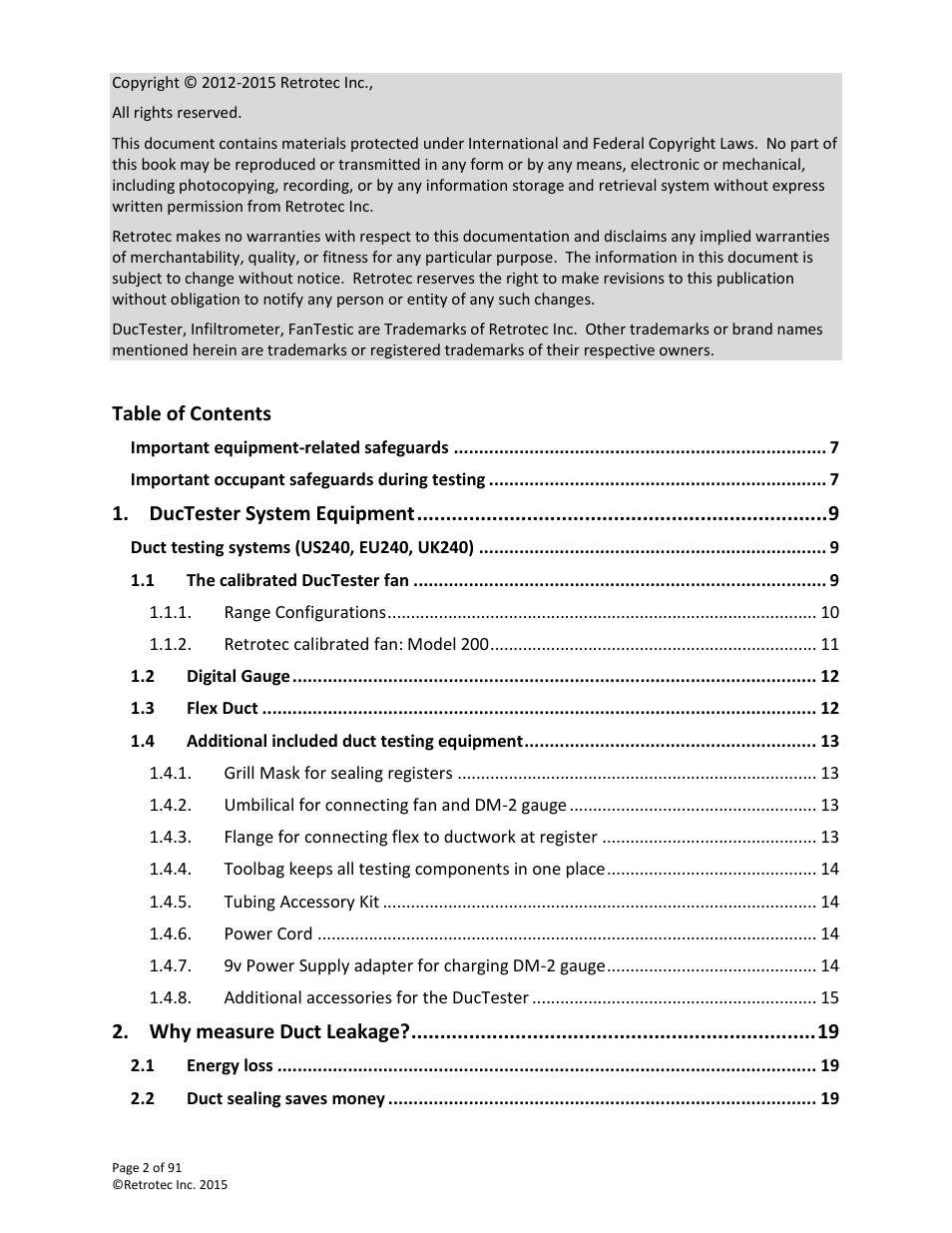 Retrotec DucTester 200 Series Residential Applications User Manual | Page 2 / 91