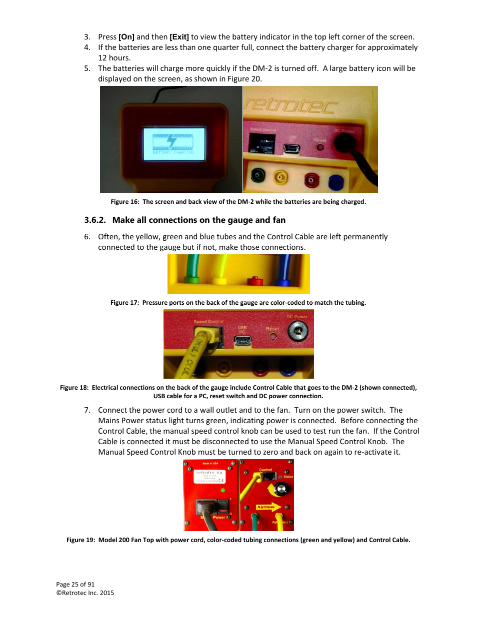 Make all connections on the gauge and fan | Retrotec DucTester 200 Series Residential Applications User Manual | Page 25 / 91