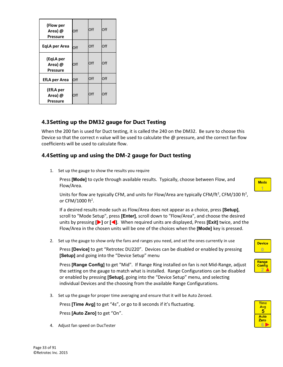 Setting up the dm32 gauge for duct testing | Retrotec DucTester 200 Series Residential Applications User Manual | Page 33 / 91