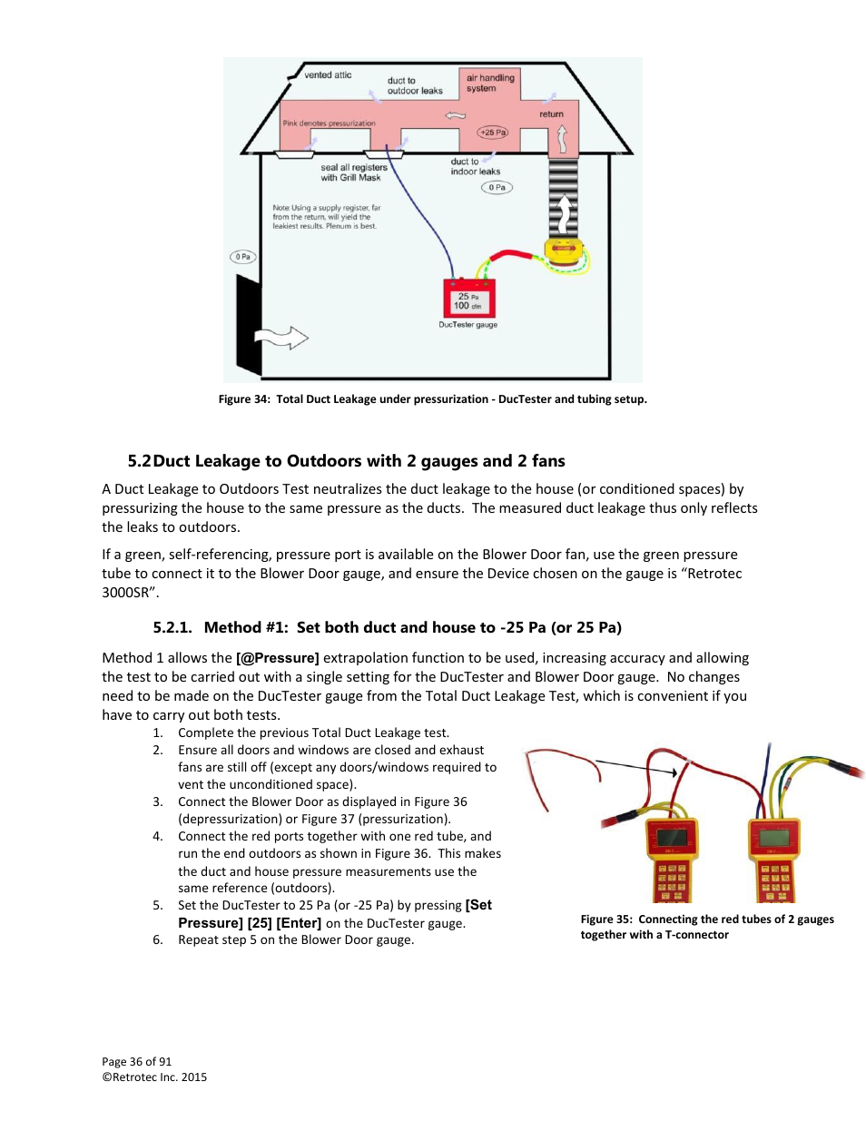 Duct leakage to outdoors with 2 gauges and 2 fans | Retrotec DucTester 200 Series Residential Applications User Manual | Page 36 / 91