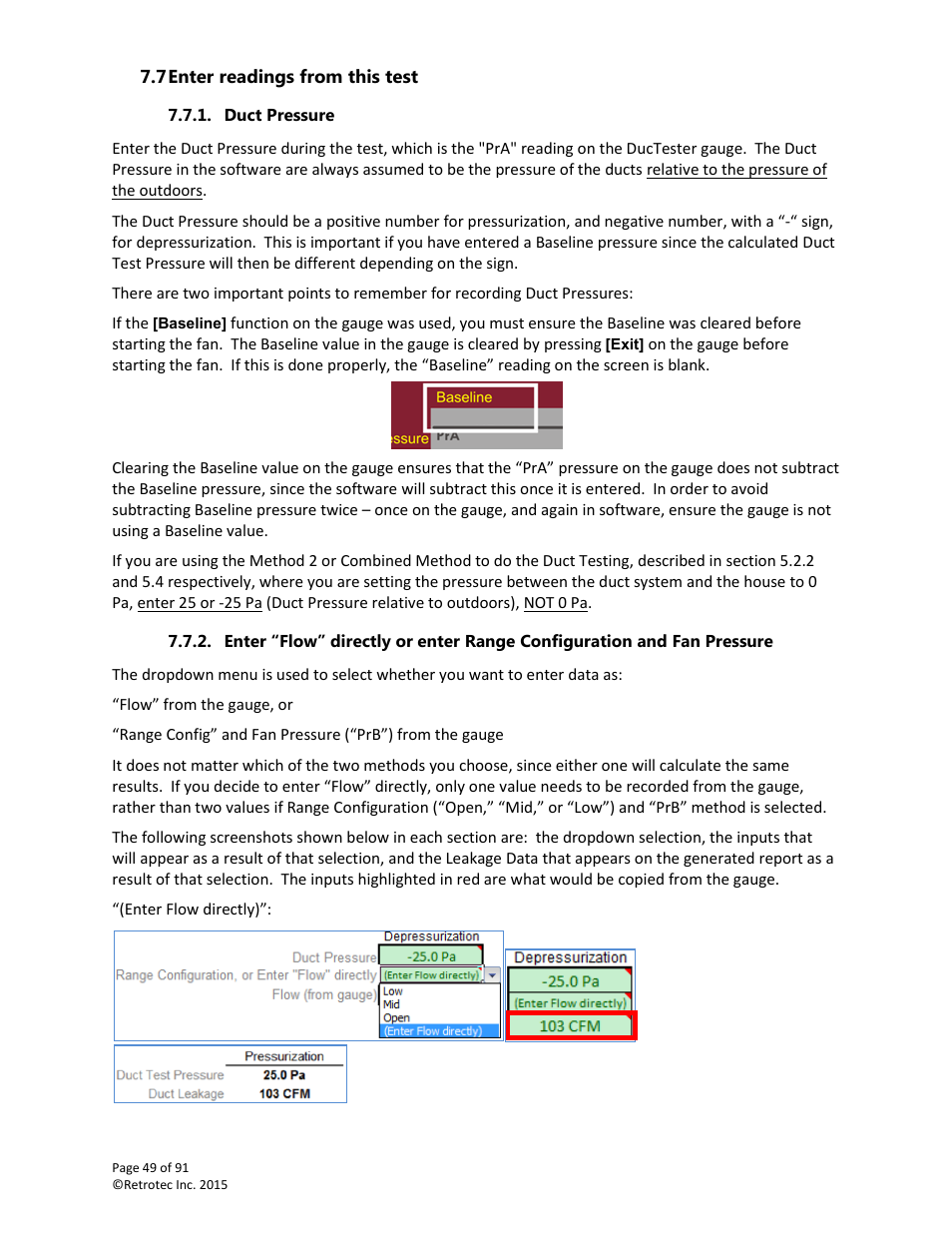 Enter readings from this test, Duct pressure | Retrotec DucTester 200 Series Residential Applications User Manual | Page 49 / 91