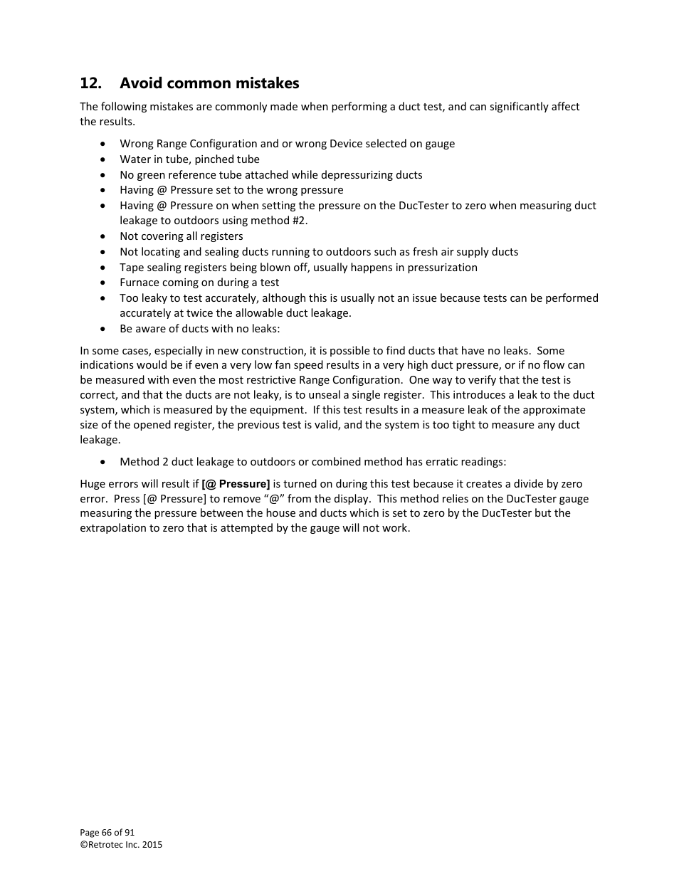 Avoid common mistakes | Retrotec DucTester 200 Series Residential Applications User Manual | Page 66 / 91