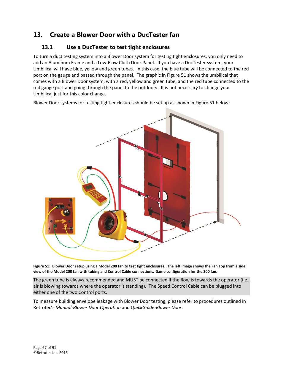 Create a blower door with a ductester fan, Use a ductester to test tight enclosures | Retrotec DucTester 200 Series Residential Applications User Manual | Page 67 / 91