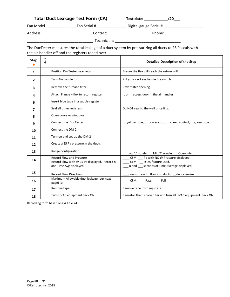 Retrotec DucTester 200 Series Residential Applications User Manual | Page 88 / 91