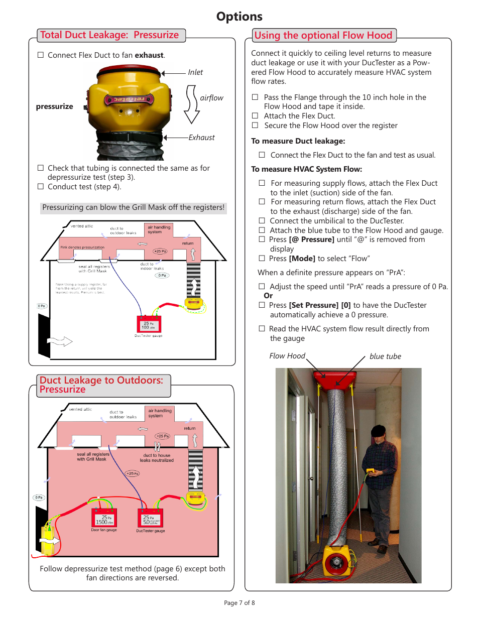 Optional test, Options | Retrotec DucTester with DM-2 User Manual | Page 7 / 8