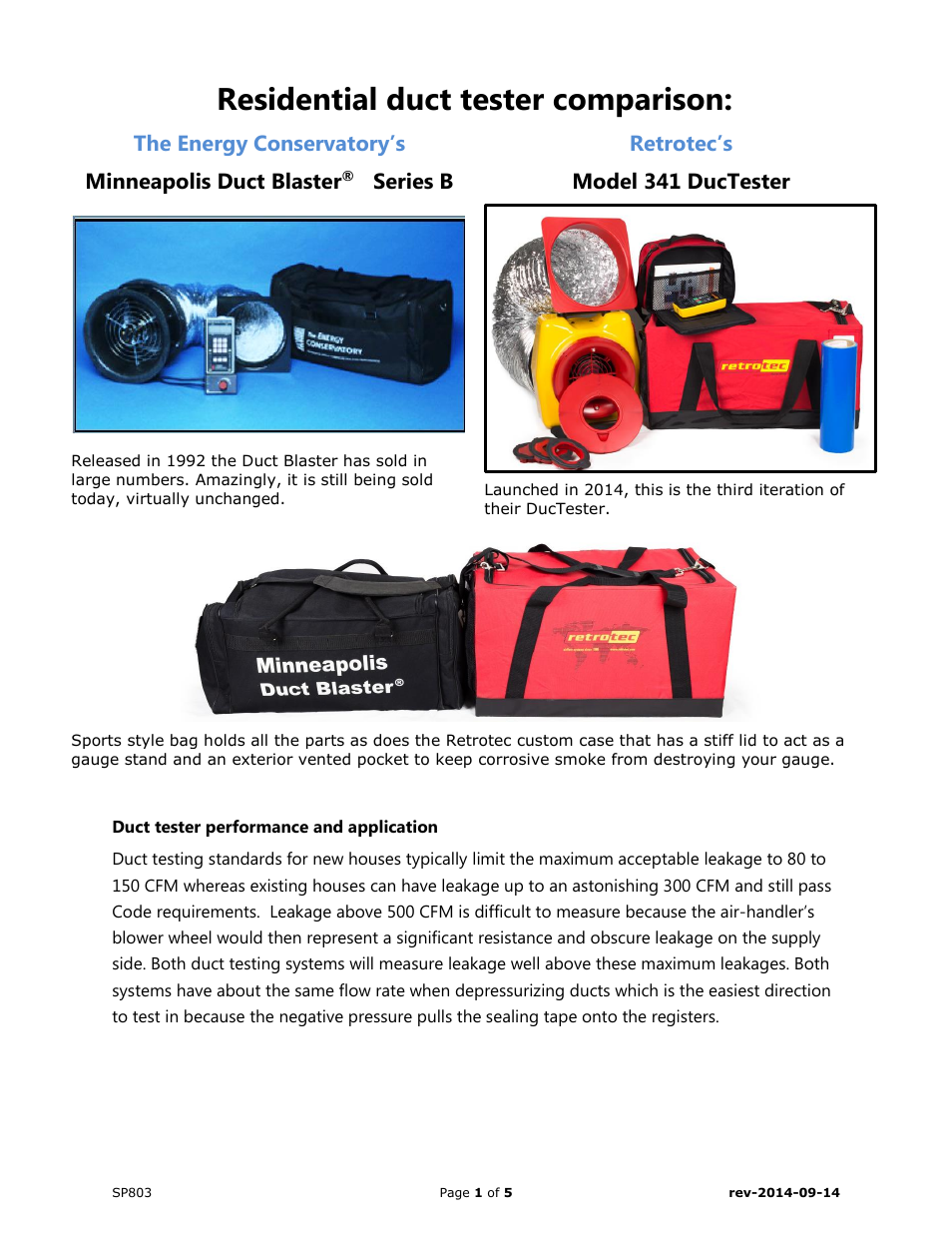 Retrotec Comparison between Duct Blaster and Retrotec DucTester 341 User Manual | 5 pages