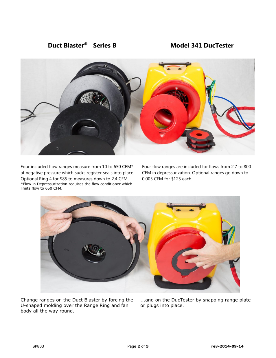 Duct blaster, Series b, Model 341 ductester | Retrotec Comparison between Duct Blaster and Retrotec DucTester 341 User Manual | Page 2 / 5