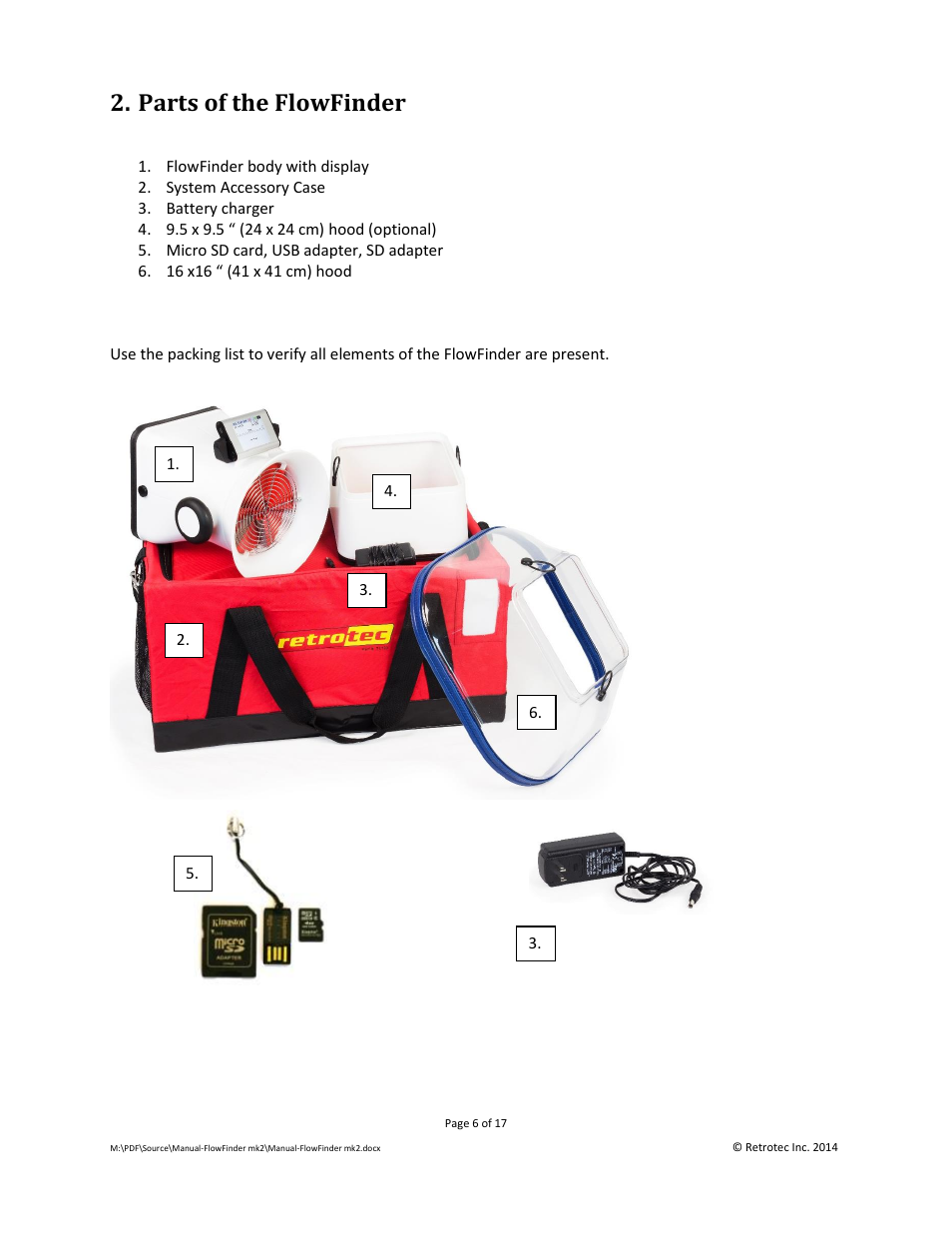 Parts of the flowfinder | Retrotec Flow Finder MK 2 User Manual | Page 6 / 17