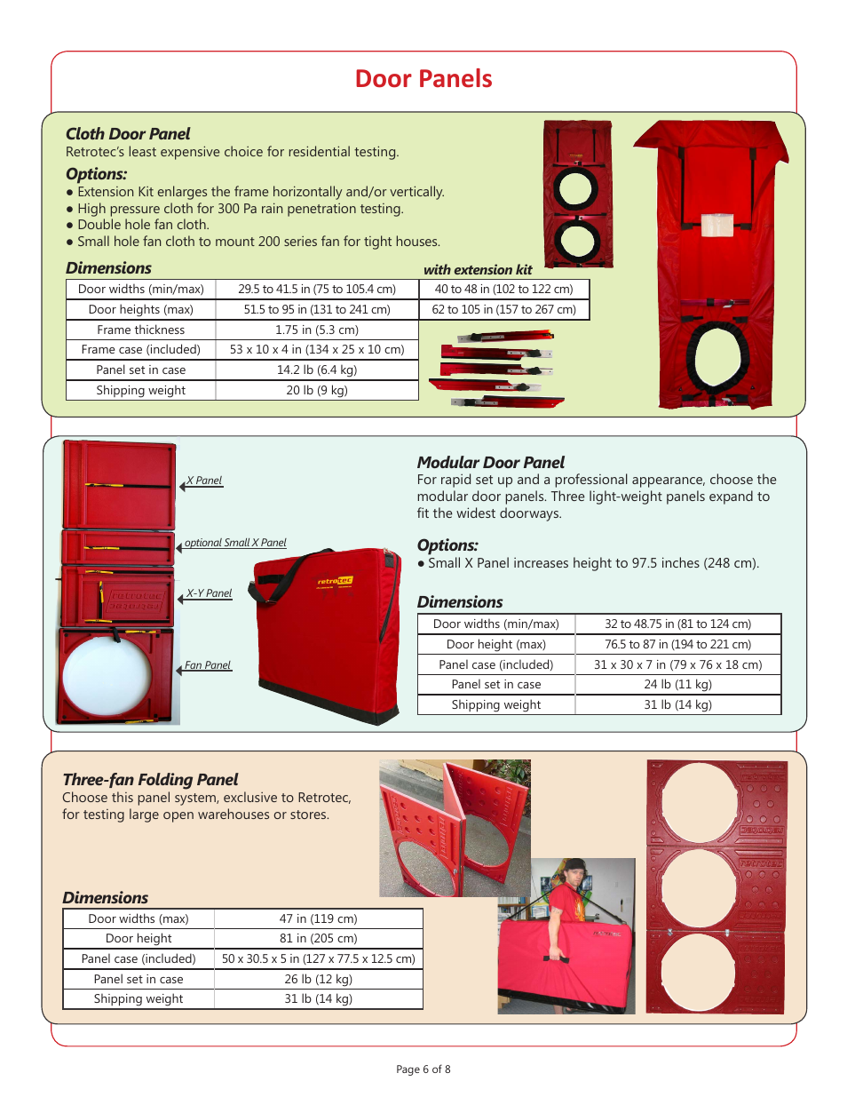 Door panels | Retrotec Air Leakage Test Systems Selector User Manual | Page 6 / 8