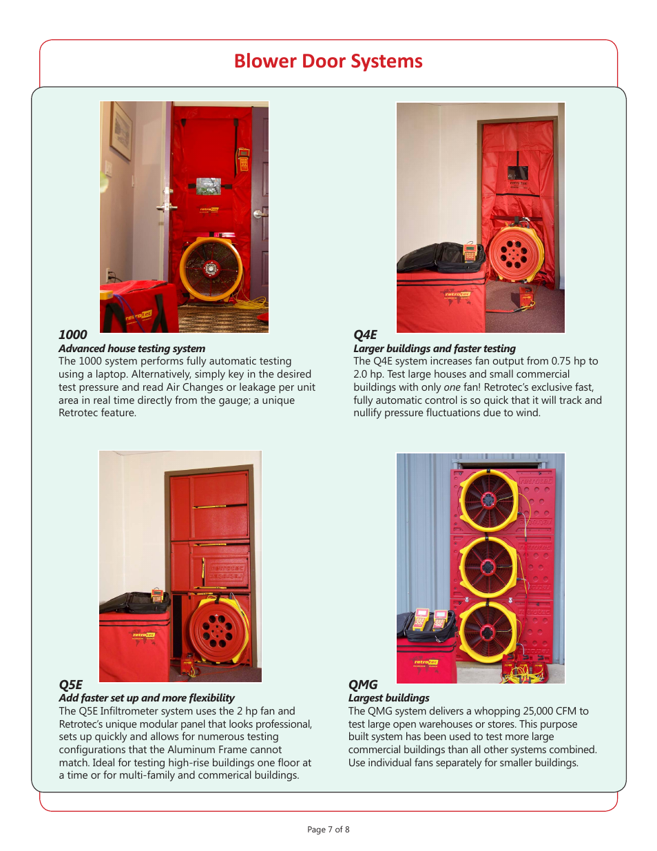 Blower door systems | Retrotec Air Leakage Test Systems Selector User Manual | Page 7 / 8