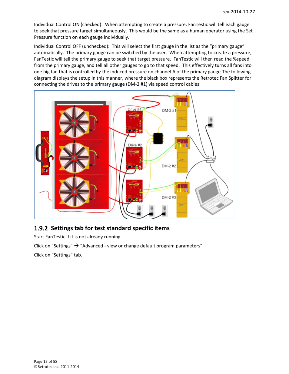 Settings tab for test standard specific items | Retrotec FanTestic (ATTMA) User Manual | Page 15 / 58