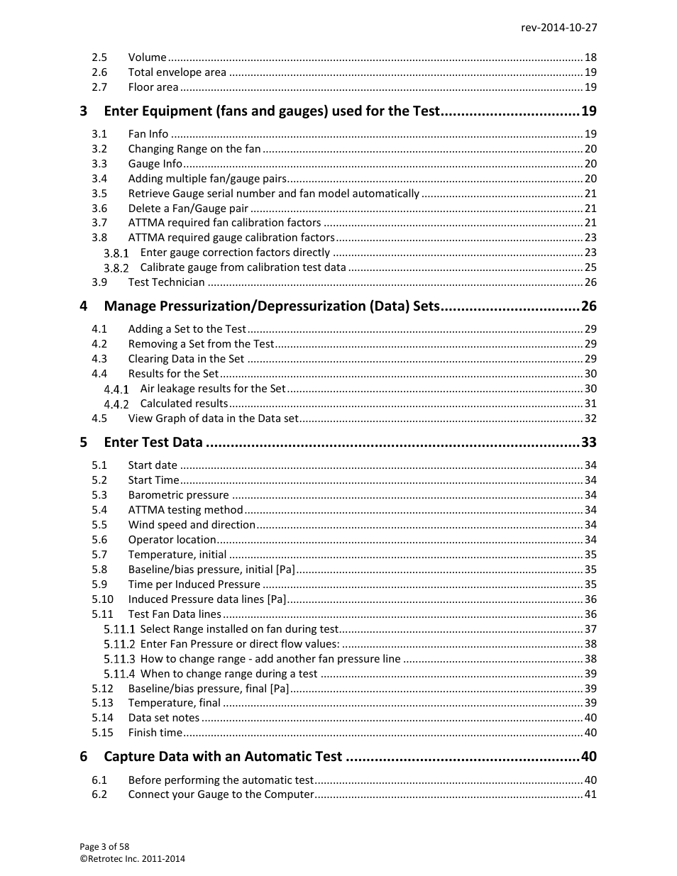 Manage pressurization/depressurization (data) sets, Enter test data, Capture data with an automatic test | Retrotec FanTestic (ATTMA) User Manual | Page 3 / 58
