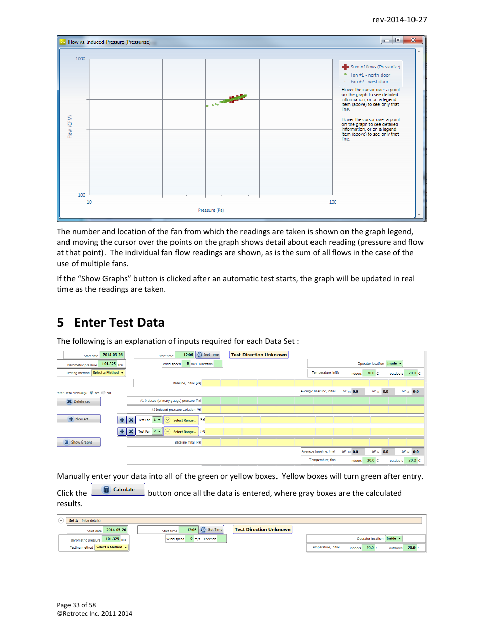 Enter test data, 5 enter test data | Retrotec FanTestic (ATTMA) User Manual | Page 33 / 58
