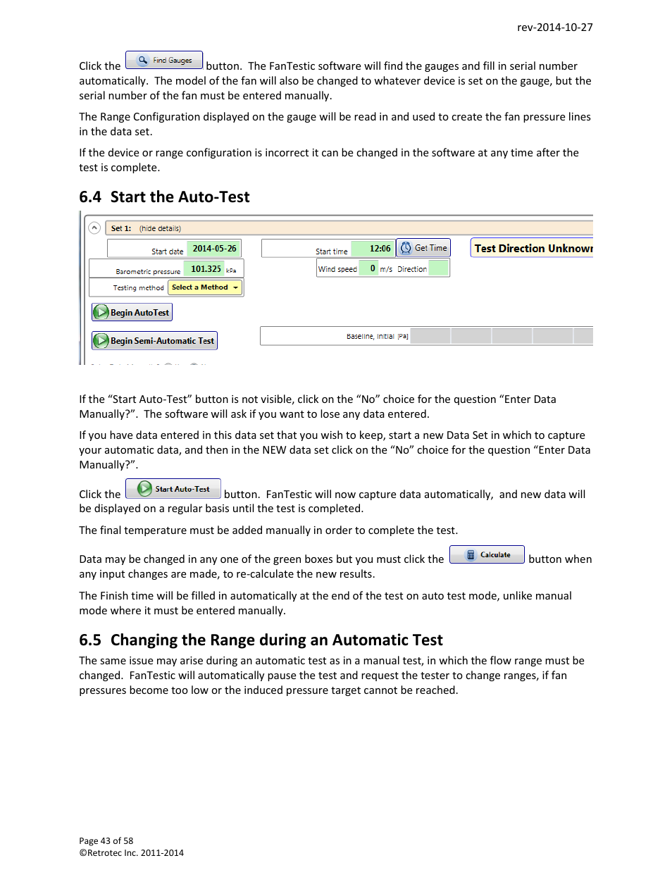 Start the auto-test, Changing the range during an automatic test, 4 start the auto-test | 5 changing the range during an automatic test | Retrotec FanTestic (ATTMA) User Manual | Page 43 / 58