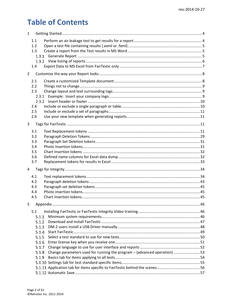 Retrotec FanTestic Customized Reports User Manual | Page 2 / 61