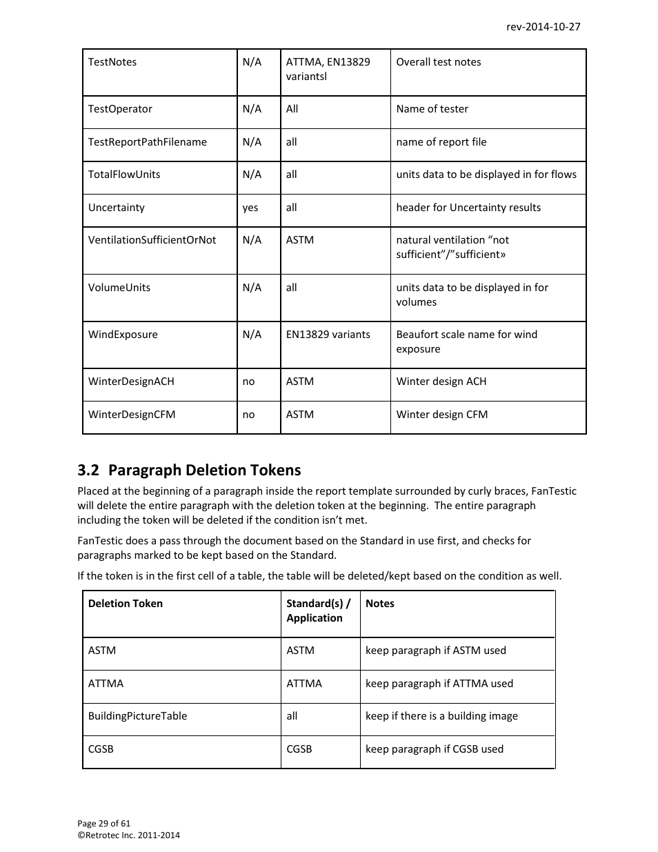 Paragraph deletion tokens, 2 paragraph deletion tokens | Retrotec FanTestic Customized Reports User Manual | Page 29 / 61