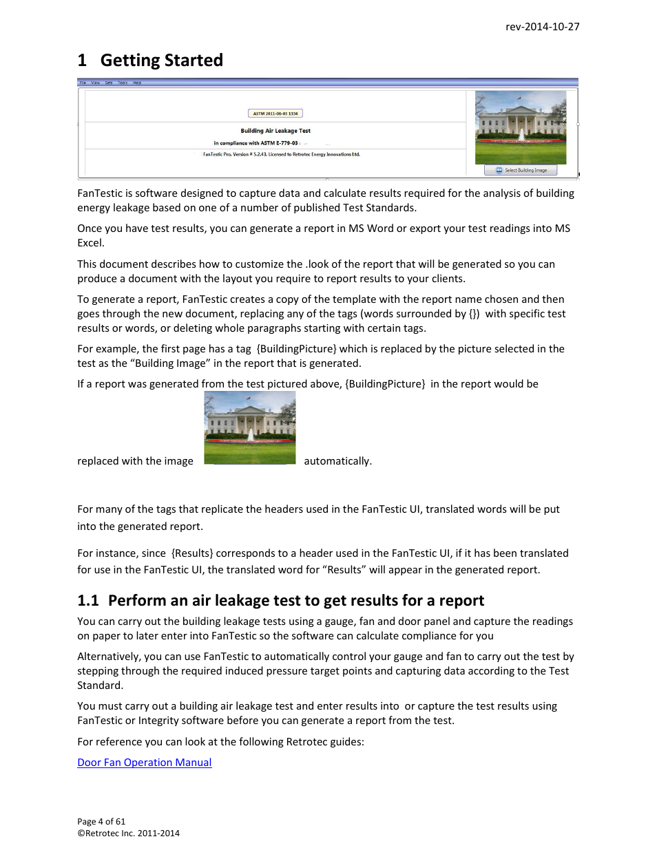 Getting started, 1 getting started | Retrotec FanTestic Customized Reports User Manual | Page 4 / 61