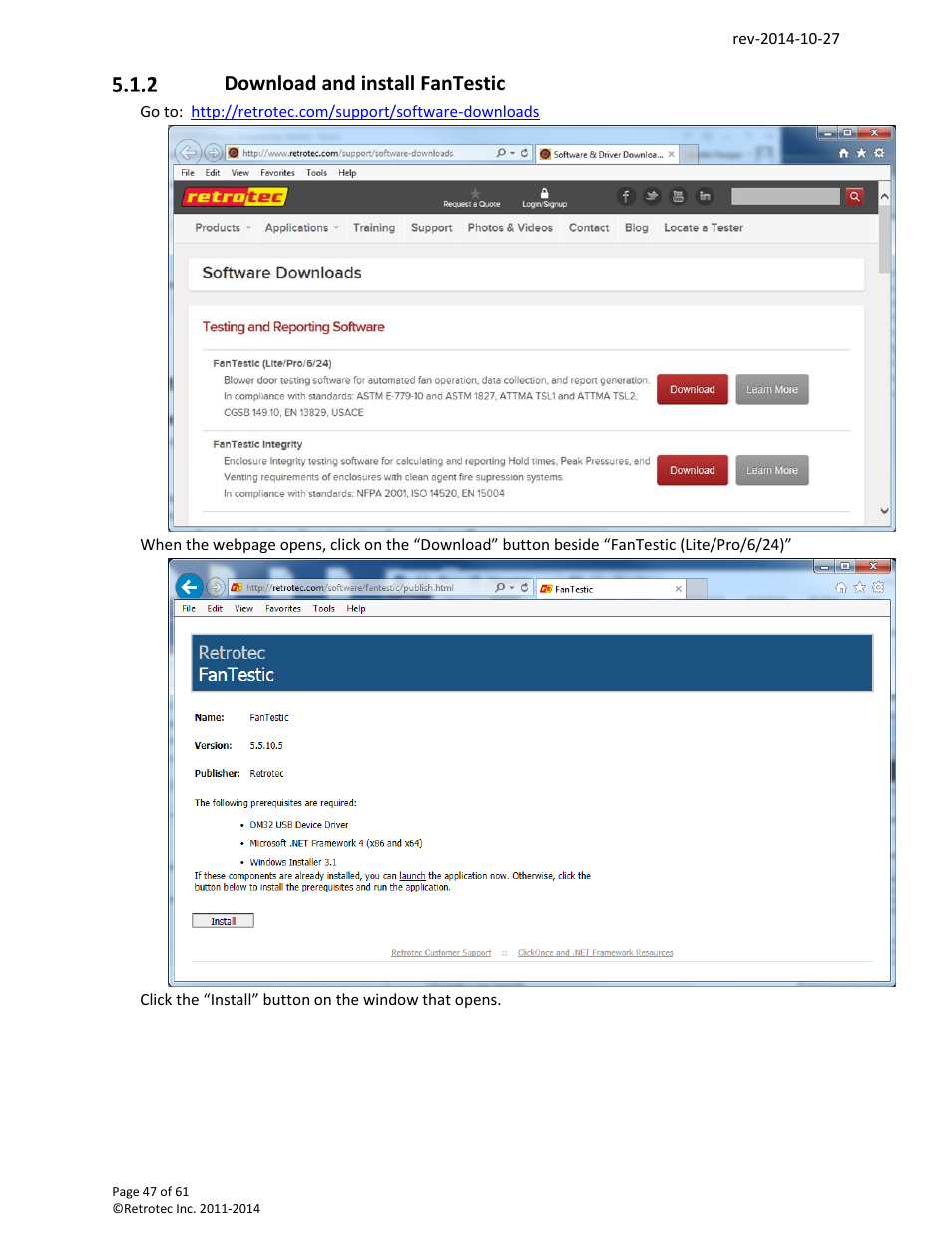 Download and install fantestic | Retrotec FanTestic Customized Reports User Manual | Page 47 / 61