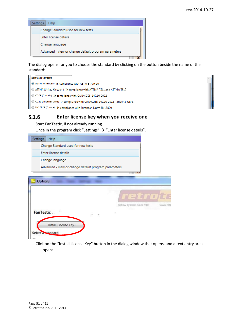 Enter license key when you receive one | Retrotec FanTestic Customized Reports User Manual | Page 51 / 61