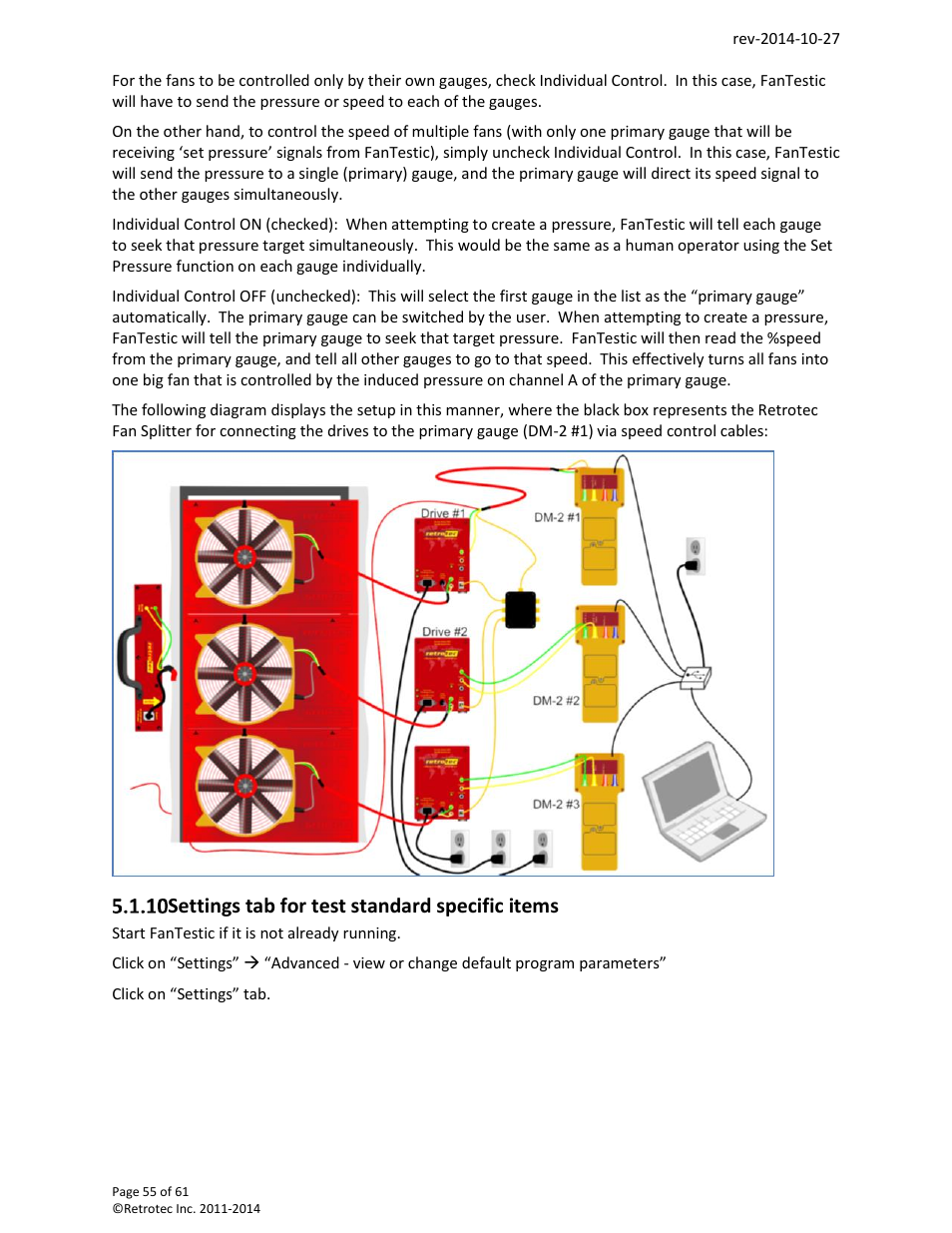 Settings tab for test standard specific items | Retrotec FanTestic Customized Reports User Manual | Page 55 / 61