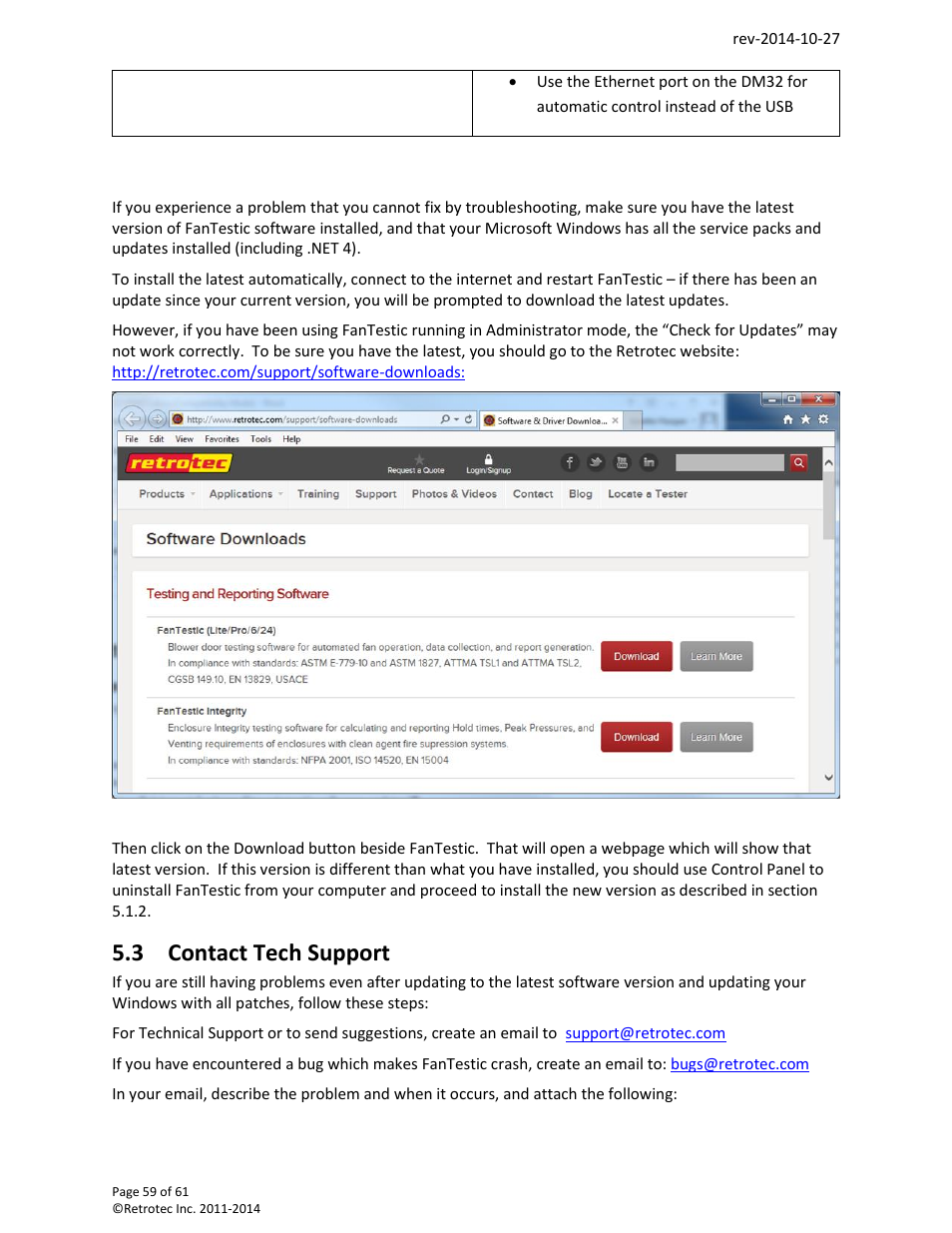 Contact tech support, 3 contact tech support | Retrotec FanTestic Customized Reports User Manual | Page 59 / 61