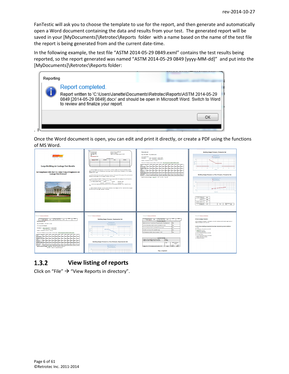 View listing of reports | Retrotec FanTestic Customized Reports User Manual | Page 6 / 61