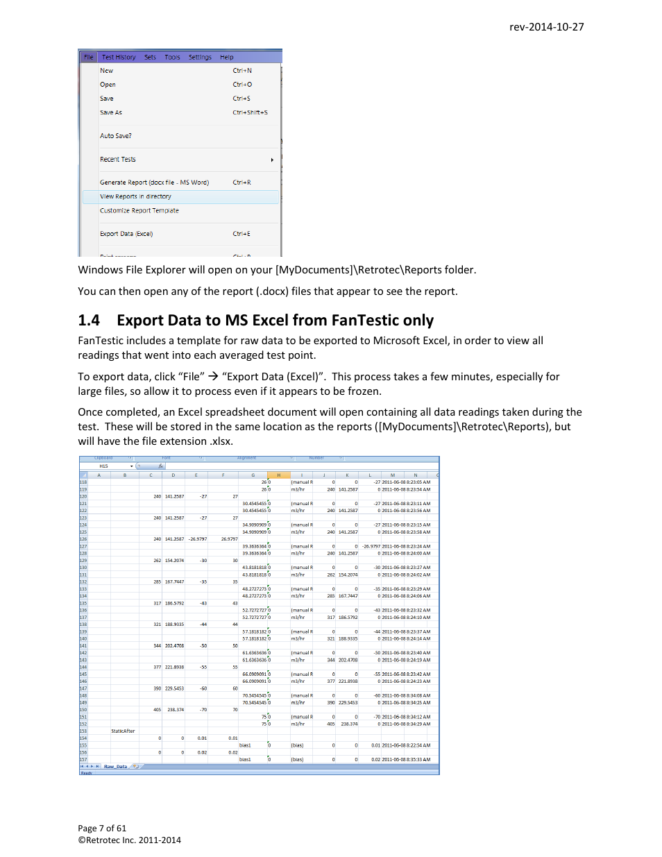 Export data to ms excel from fantestic only, 4 export data to ms excel from fantestic only | Retrotec FanTestic Customized Reports User Manual | Page 7 / 61