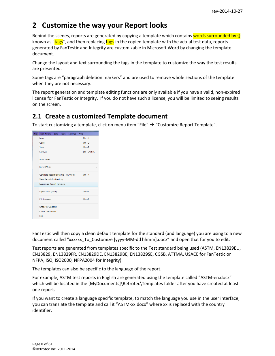 Customize the way your report looks, Create a customized template document, 2 customize the way your report looks | 1 create a customized template document | Retrotec FanTestic Customized Reports User Manual | Page 8 / 61