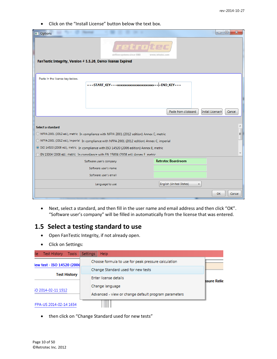 Select a testing standard to use, 5 select a testing standard to use | Retrotec FanTestic Integrity (ISO) User Manual | Page 10 / 50