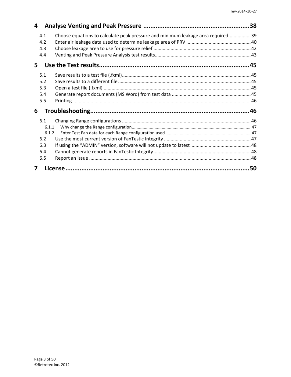 Analyse venting and peak pressure, Use the test results, Troubleshooting | License | Retrotec FanTestic Integrity (ISO) User Manual | Page 3 / 50