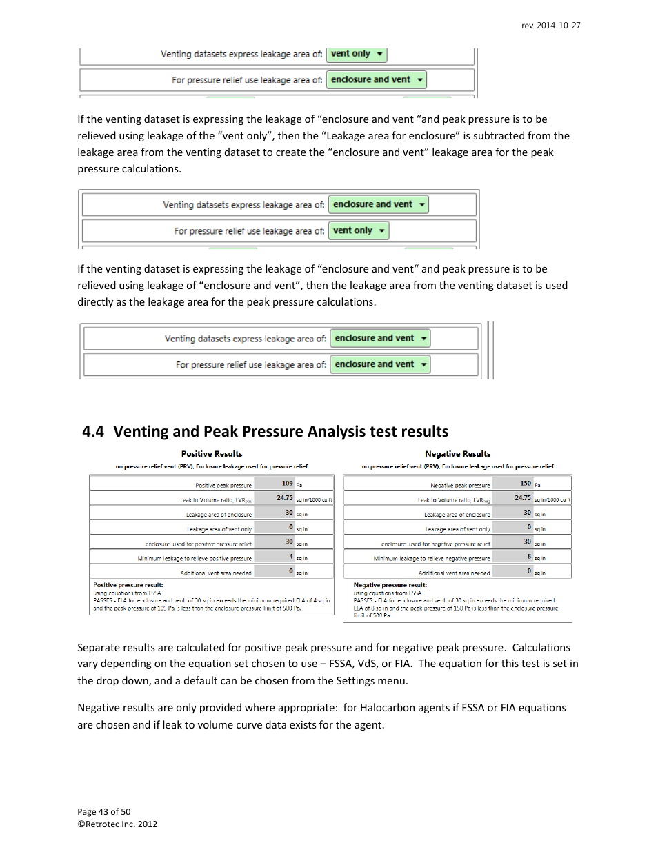 Venting and peak pressure analysis test results, 4 venting and peak pressure analysis test results | Retrotec FanTestic Integrity (ISO) User Manual | Page 43 / 50
