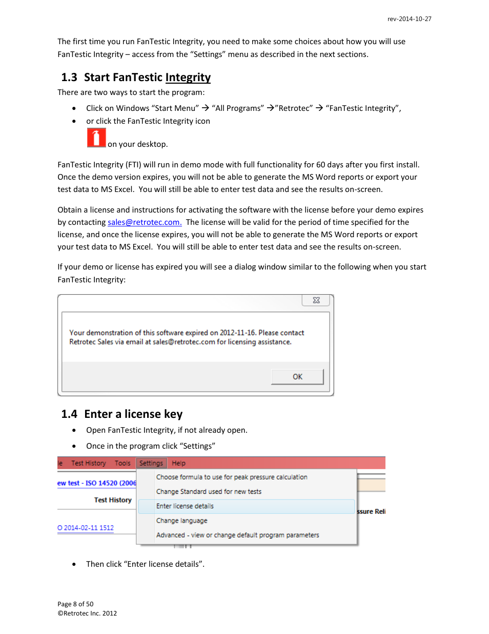 Start fantestic integrity, Enter a license key, 3 start fantestic integrity | 4 enter a license key | Retrotec FanTestic Integrity (ISO) User Manual | Page 8 / 50