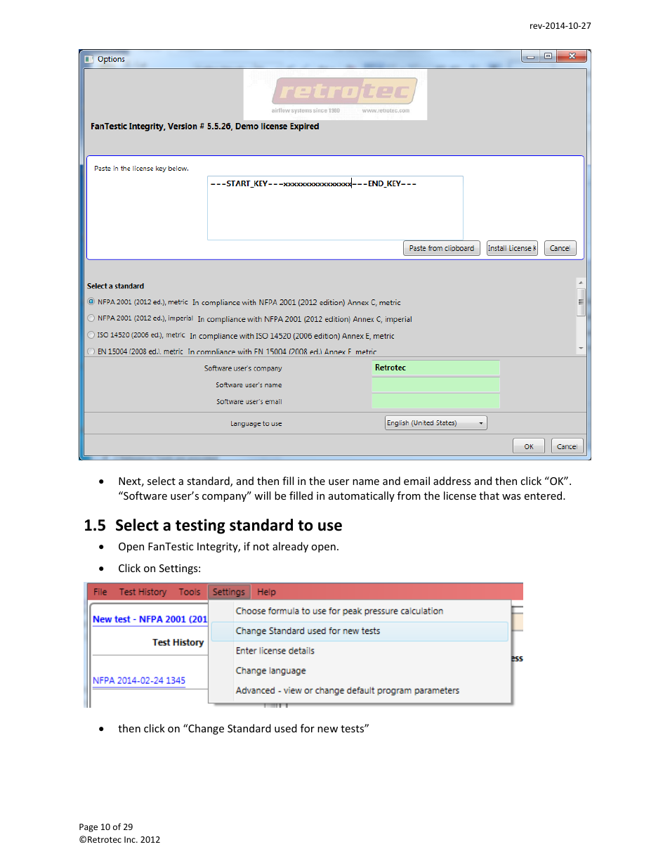 Select a testing standard to use, 5 select a testing standard to use | Retrotec FanTestic Integrity (Venting Calculator) User Manual | Page 10 / 29
