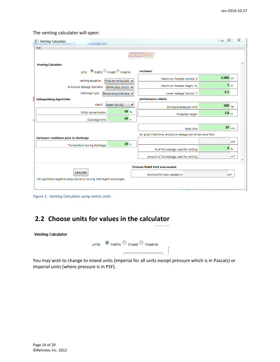 Choose units for values in the calculator, 2 choose units for values in the calculator | Retrotec FanTestic Integrity (Venting Calculator) User Manual | Page 14 / 29