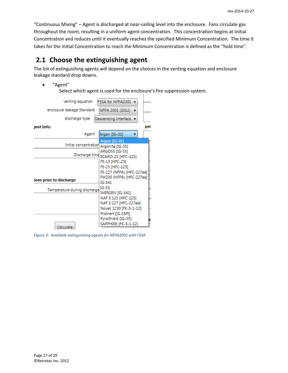 Choose the extinguishing agent, 1 choose the extinguishing agent | Retrotec FanTestic Integrity (Venting Calculator) User Manual | Page 17 / 29