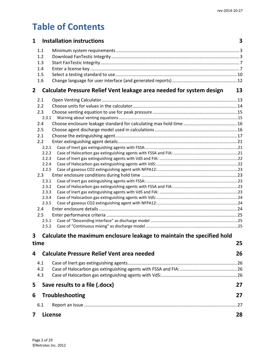 Retrotec FanTestic Integrity (Venting Calculator) User Manual | Page 2 / 29