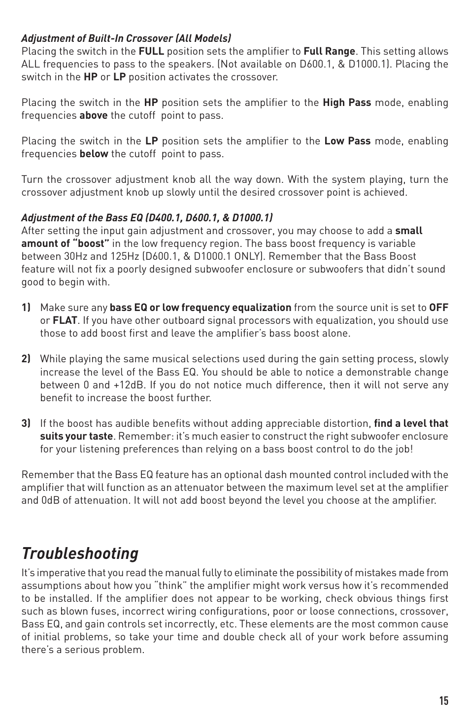 Troubleshooting | Diamond D400.1 User Manual | Page 15 / 16